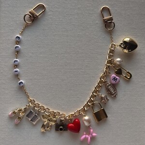 Cadena para bolso con dije personalizado / Accesorio para bolso de doble eslabón dorado imagen 4