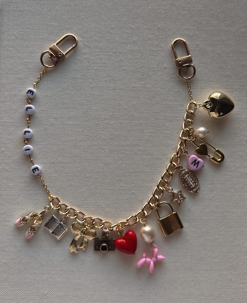Cadena para bolso con dije personalizado / Accesorio para bolso de doble eslabón dorado imagen 4