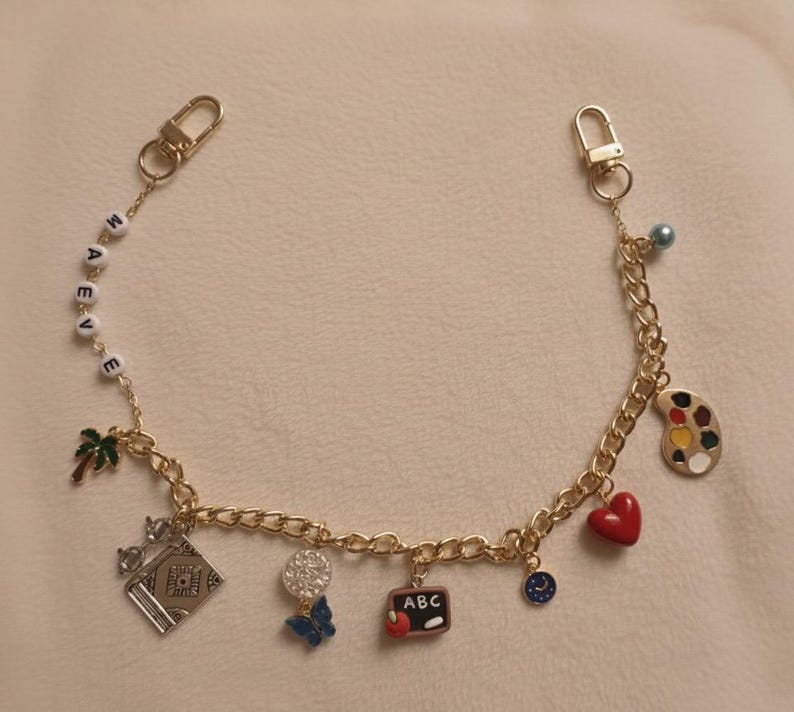 Cadena para bolso con dije personalizado / Accesorio para bolso de doble eslabón dorado imagen 8