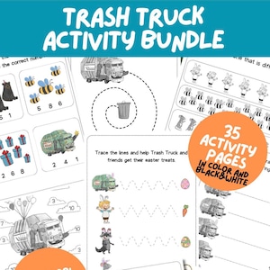 Trash Truck Activity Book Bundle Printable - Preschool and Kindergarten - Summer activities - Gran Camión - Basurete - DIY - Coloring pages