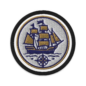 Sailing Ship & Compass Rose Embroidery Patch • Iron-On or Sew-On • Persuasion Inspired • Jane Austen Gift for Book Lovers