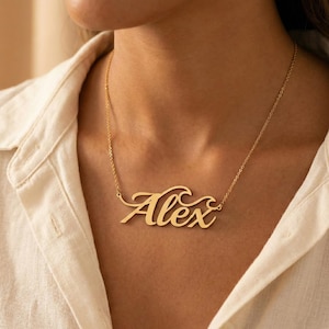 Collar con nombre de ola personalizado, joyería con escritura personalizada, regalo para amantes del océano, collar de surfista, viajero costero, oro, plata, oro rosa y negro.