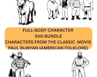 Paul Bunyan & Babe the Blue Ox SVG Bundle | American Folklore PNG | 300 DPI Sublimation Shirt Designs