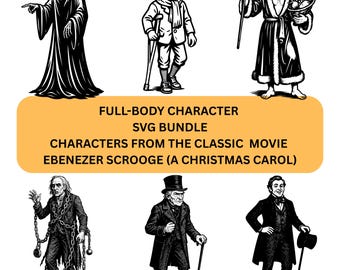 Ebenezer Scrooge Christmas Carol SVG Bundle | Classic Dickens Characters PNG | 300 DPI Sublimation & Shirt Printing