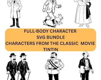 タンタンのキャラクターSVGバンドル | クラシックコミックアートPNG | シャツや昇華プリント用の300DPIクリップアート