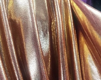 4-Way Stretch Mystique Metallic Spandex Fabric - Gold Mystique Dot Red Spandex Base