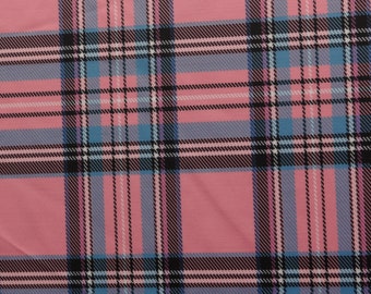 PLAID PINK DESIGN PRINTED FABRIC LYCRA JERSEY SPANDEX FROM £12.99 PER METRE