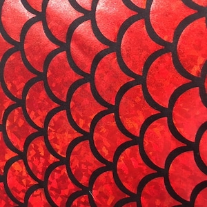 4-Way Stretch Holographic Spandex, Large Red Mermaid Scales , Red Mermaid