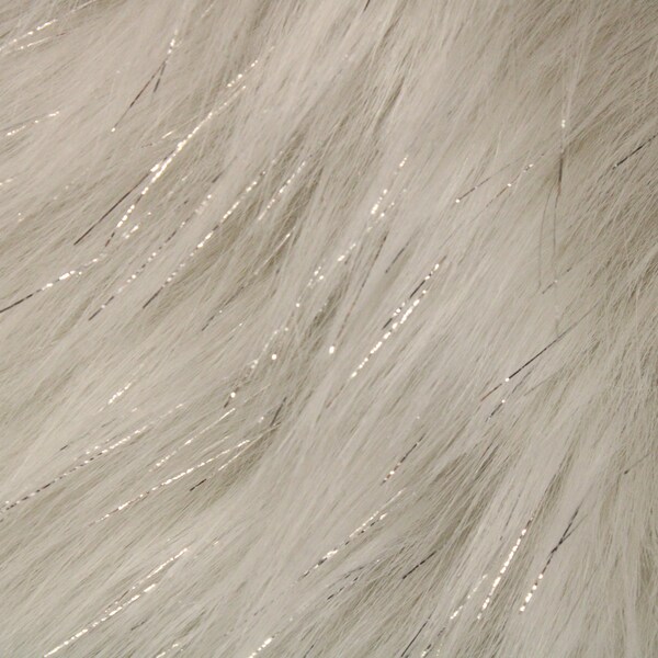Tinsel Shag - 60" Wide Faux Fur Fabric - White/Silver