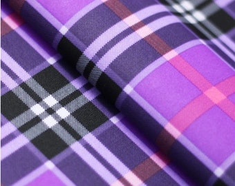 4-Way Stretch Printed Spandex Fabric - Purple New Age Plaid