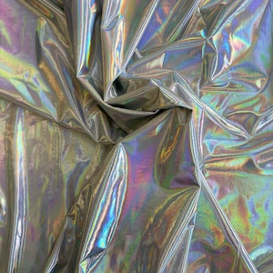 4-Way Stretch Solid Holographic Spandex Fabric - Silver