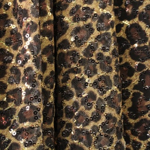 4-Way Stretch Sequin Mesh Printed Fabric - Classic Leopard