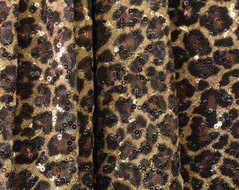 4-Way Stretch Sequin Mesh Printed Fabric - Classic Leopard