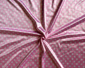 Pink & White Polka Dot Stretch Satin Spandex Fabric – 4 Way Stretch, Shiny Finish, Dancewear, Swimwear, Costume Fabric by the Yard