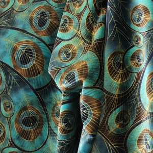4-Way Stretch Printed Velvet Fabric - Vibrant Peacock