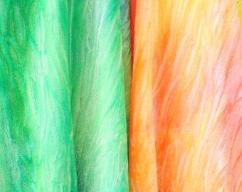 4-Way Stretch Crinkle Velvet - Neon Tie Dye - Neon Green - Neon Coral