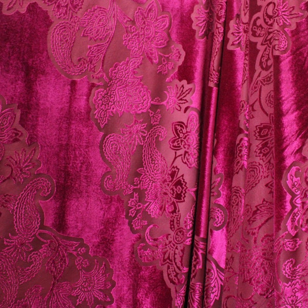 4-Way Stretch Burnout Velvet - Large Fuchsia Paisley