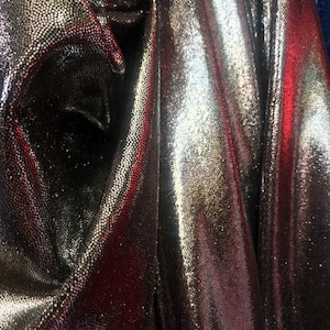 4-Way Stretch Mystique Metallic Spandex Fabric - Silver Mystique Foil Dot Black Spandex Base