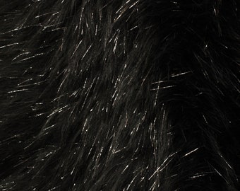 Tinsel Shag - 60" Wide Faux Fur Fabric - Black/Silver