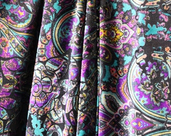 4-Way Stretch Burnout Velvet - Teal and Purple Paisley