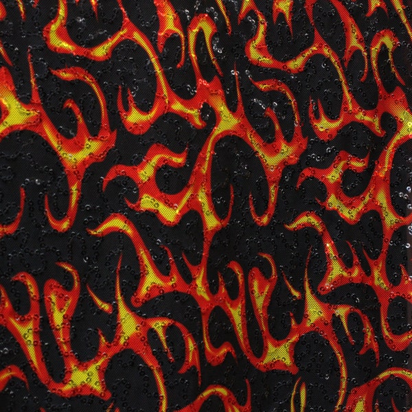 4-Way Stretch Sequin Mesh Printed Fabric - Flames