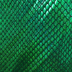 4 Way Stretch Holographic Spandex, Green Mermaid Scales , Green Mermaid