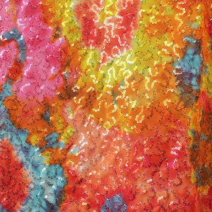 4-Way Stretch Sequin Mesh Printed Fabric - Rainbow Tie Dye