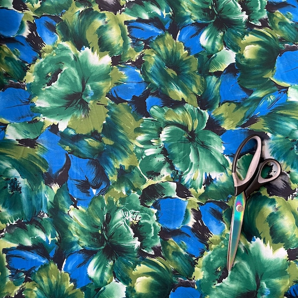 Tela de licra estampada con elasticidad en 4 direcciones - Hibisco verde