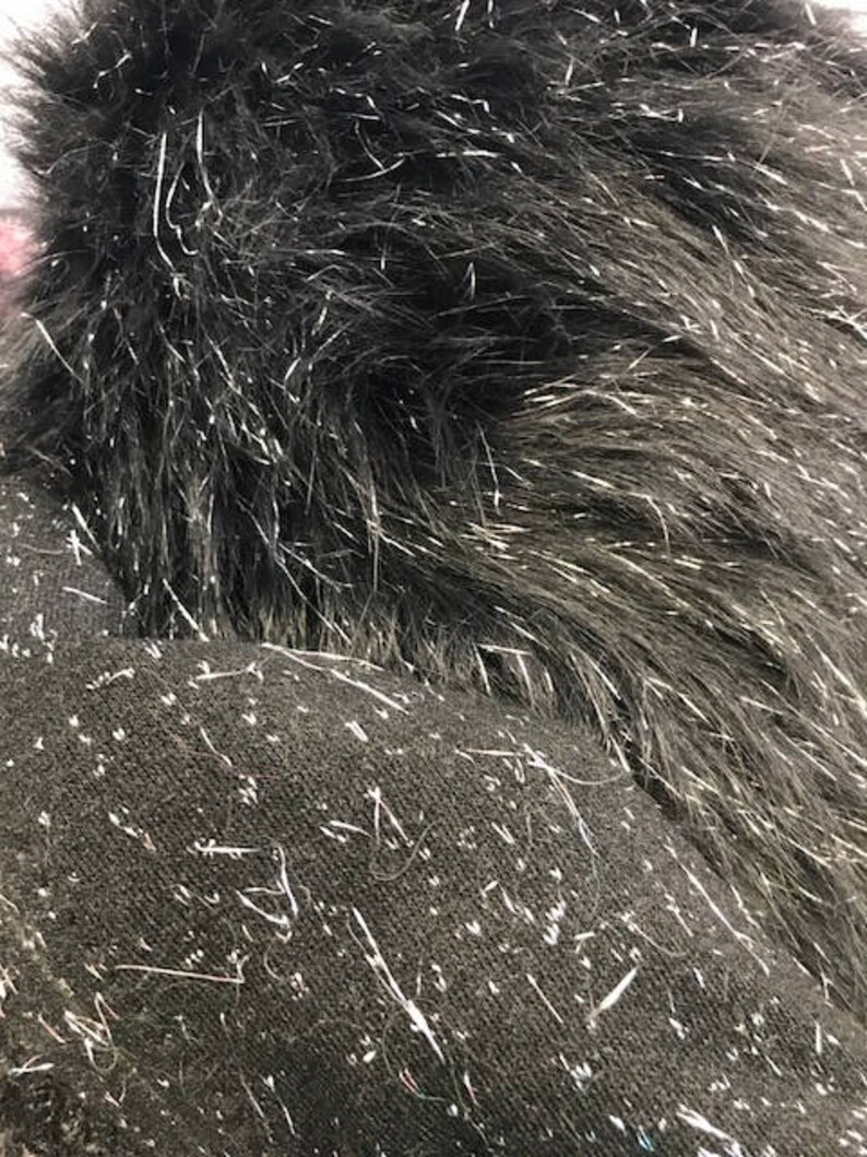 Tinsel Shag 60 Wide Faux Fur Fabric Black/Silver Etsy