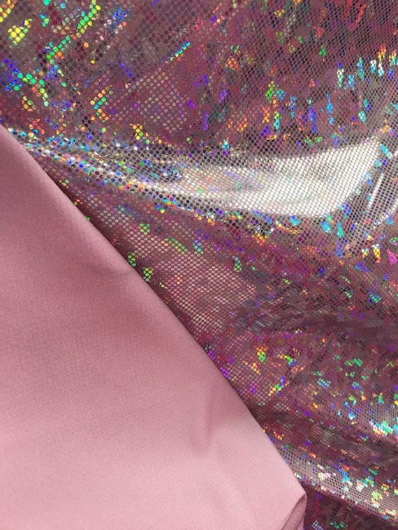 Bubblegum Pink Metallic Shattered Glass Spandex Fabric 4-Way Stretch Pink Shattered Glass