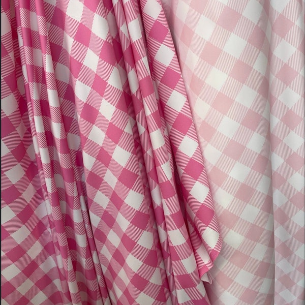 4-Way Stretch Printed Spandex Fabric Doll Pink Gingham