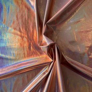 4-Way Stretch Solid Holographic Spandex Fabric - Rose Gold