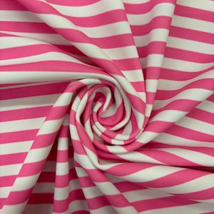 4-Way Stretch White and Pink Striped Spandex - Quarter Inch Stripe