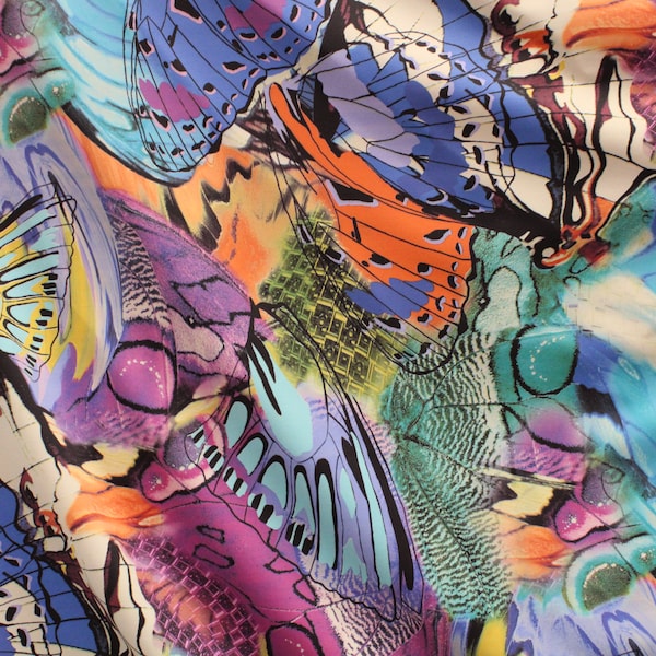 4-Way Stretch Printed Spandex Fabric - Butterfly Collage