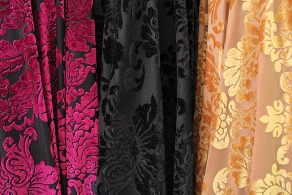 4-Way Stretch Velvet Burnout Fabric - Damask Royal Floral