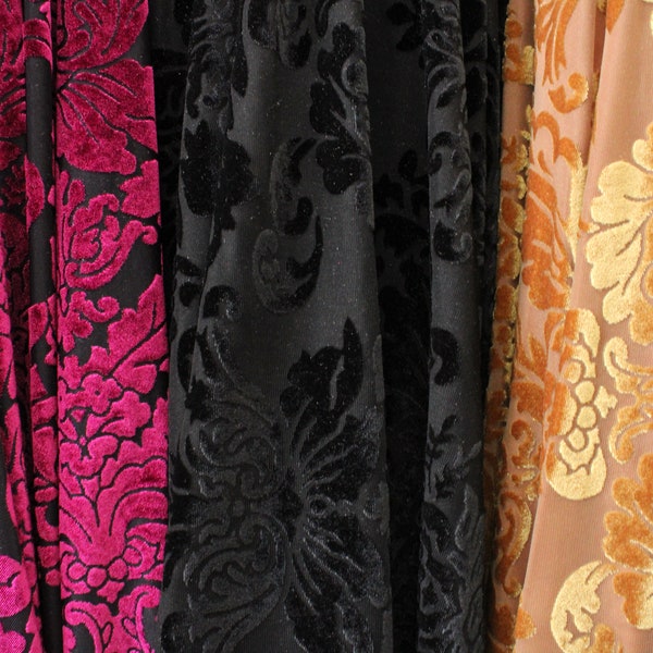 4-Way Stretch Velvet Burnout Fabric - Damask Royal Floral