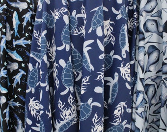 4-Way Stretch Printed Spandex Fabric - Marine Animals Sharks Turtles Stingrays