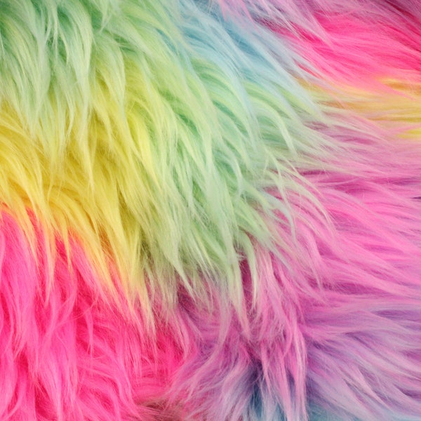 Patchwork - 60" Wide Faux Fur Fabric - Unicorn Rainbow Puff