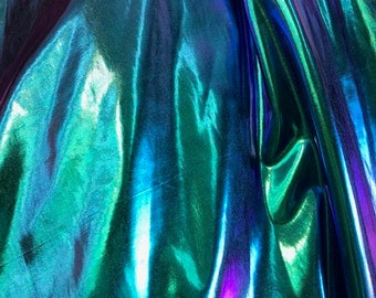 4-Way Stretch Holographic Foil Spandex Fabric - Blue Holographic Foil