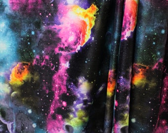 4-Way Stretch Printed Velvet Fabric - Colorful Galaxy