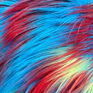60&quot; Wide Truffula Shag Faux Fur Fabric -  Red, Yellow, Blue