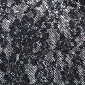 4-Way Stretch Sequin Mesh Printed Fabric - Black Lace
