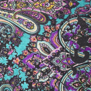 4-Way Stretch Burnout Velvet - Teal and Purple Paisley