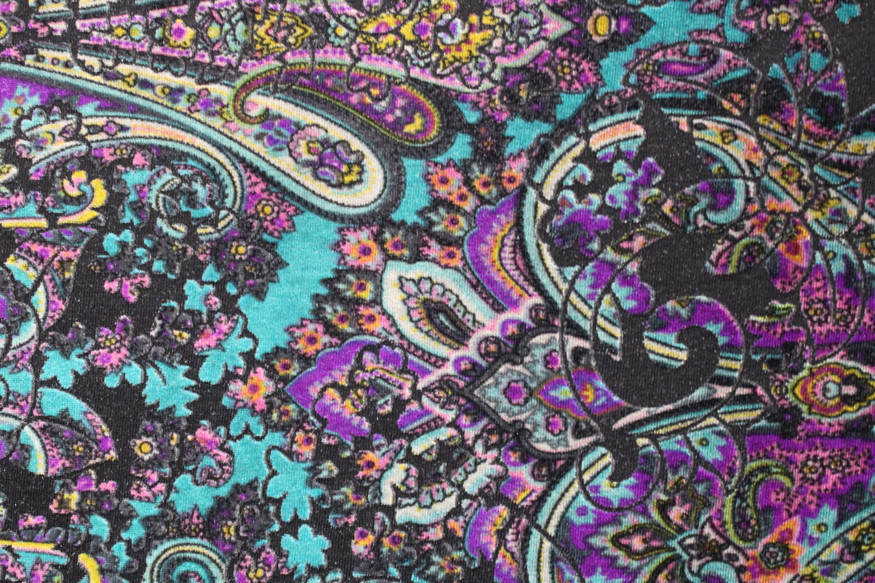 4-Way Stretch Burnout Velvet - Teal and Purple Paisley