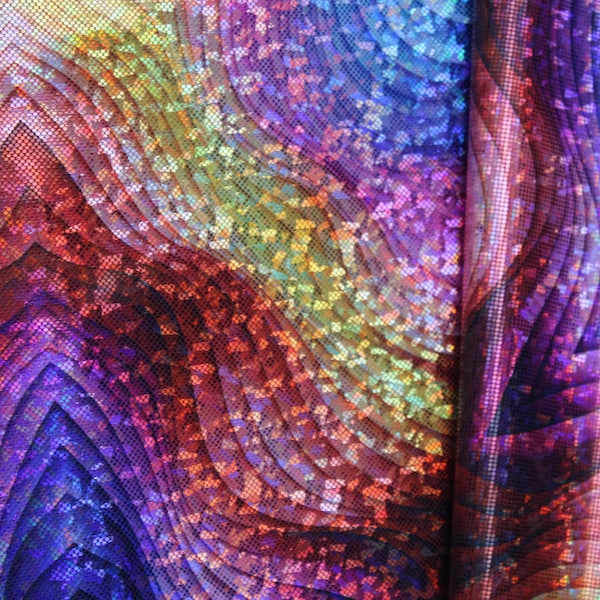 Small Life Vortex Metallic Shattered Glass  4-Way Stretch Spandex Fabric - Trippy Art