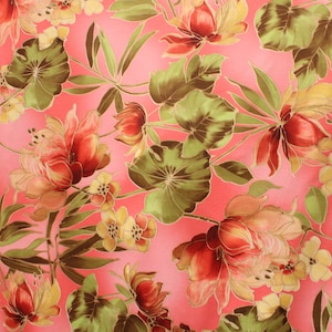 4-Way Stretch Printed Spandex Fabric - Peach Floral Print