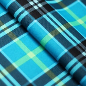 4-Way Stretch Printed Spandex Fabric - Turquoise New Age Plaid