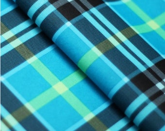 4-Way Stretch Printed Spandex Fabric - Turquoise New Age Plaid