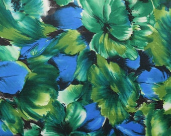 4-Way Stretch Printed Spandex Fabric - Blue and Green Floral