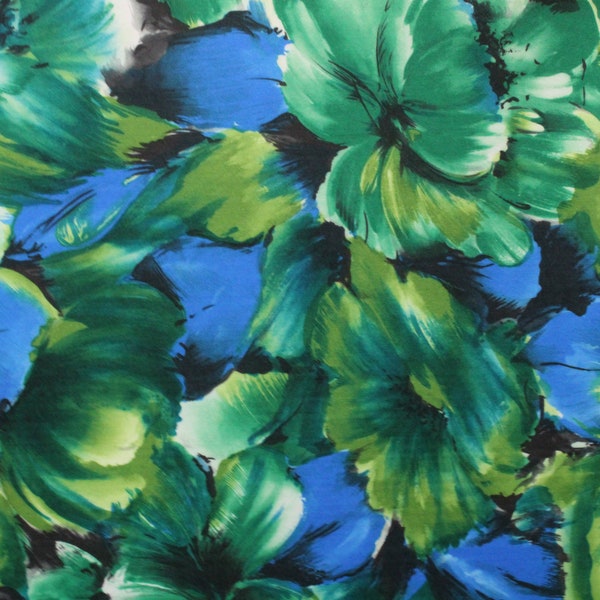 4-Way Stretch Printed Spandex Fabric - Blue and Green Floral